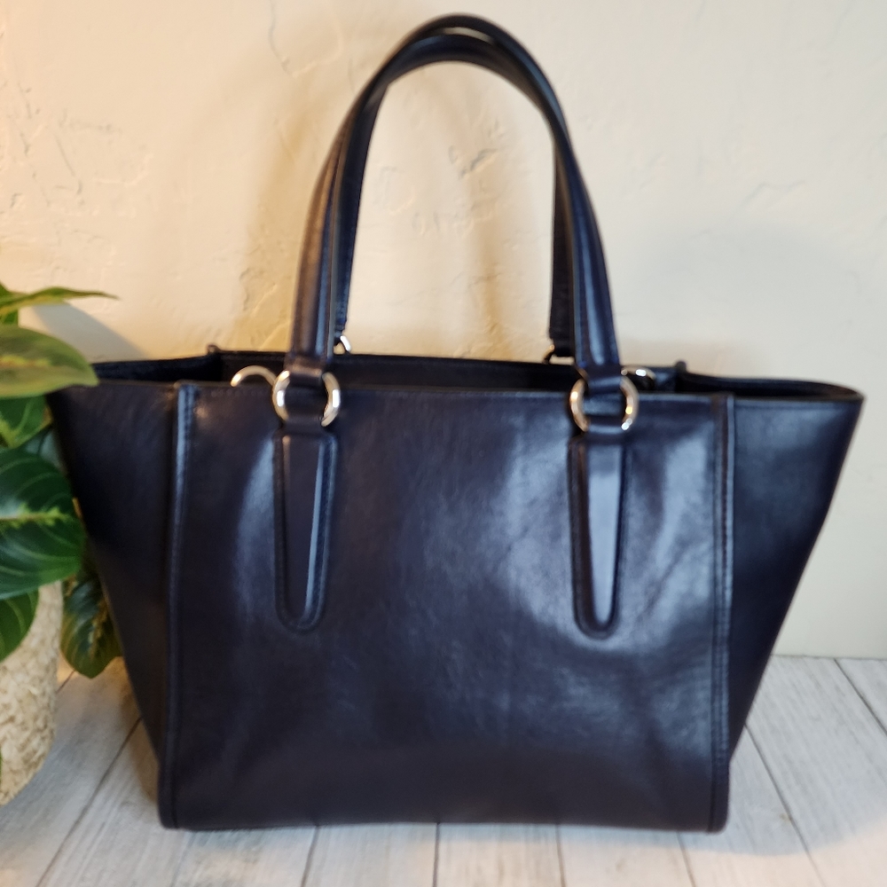 COACH Navy Mini Crosby Carryall Satchel Handbag w/Black Floral & Rivet Details - Picture 7 of 16